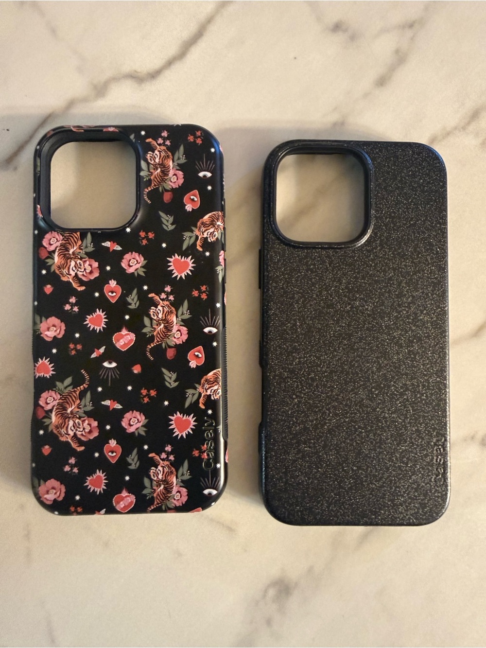 Black Floral & Black Glitter Phone Case Duo for Cell Phones